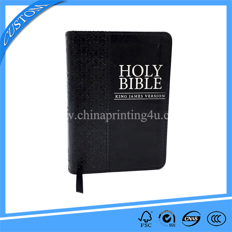 Custom Silver Foil Hardcover Bound Black PU Leather Holy Bible Printing